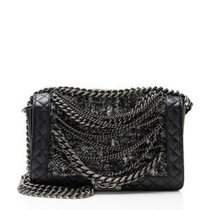 Chanel Tweed Calfskin Paris Dallas Enchained Old Medium Boy Bag